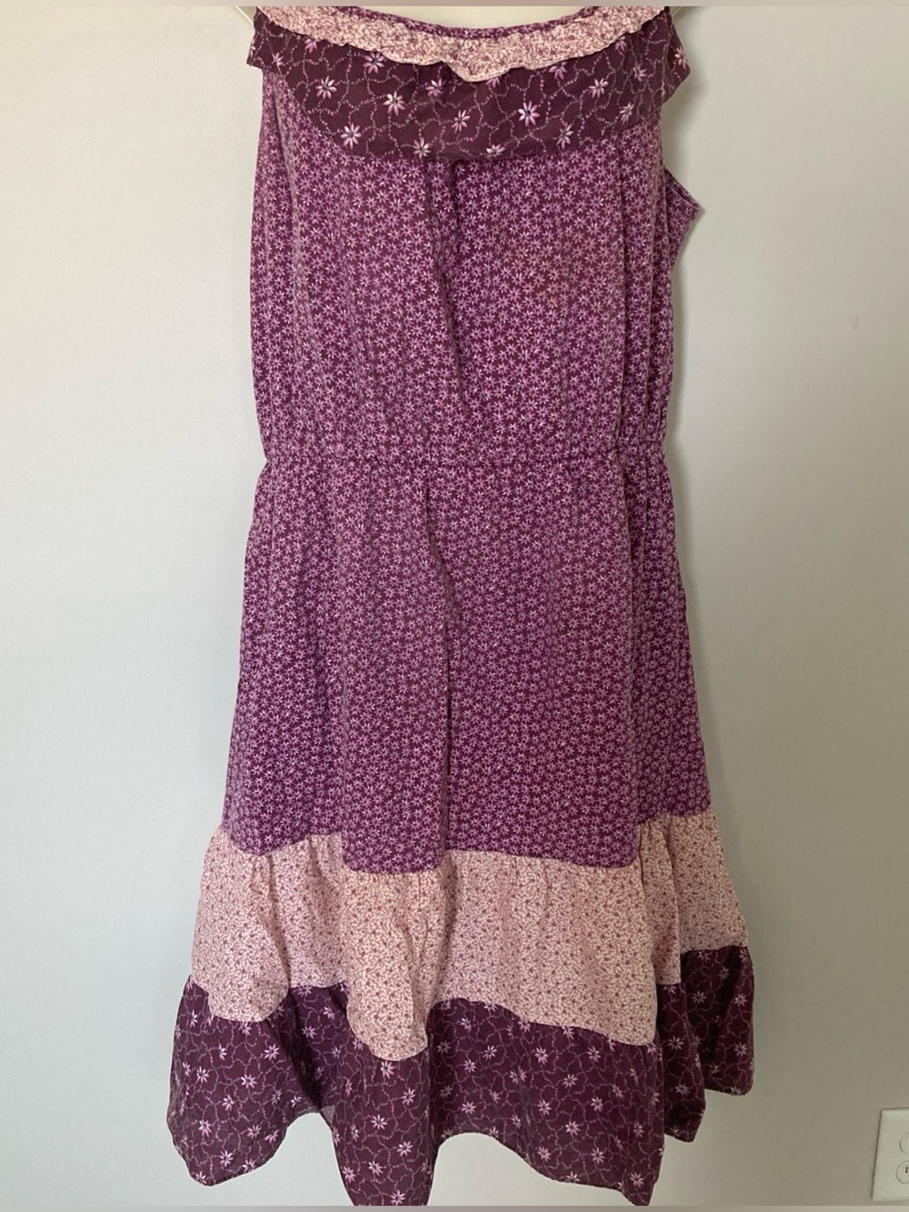 Vintage Midi Dress Tiered Smocking Ditsy Floral Mixed Print 90’s Boho L